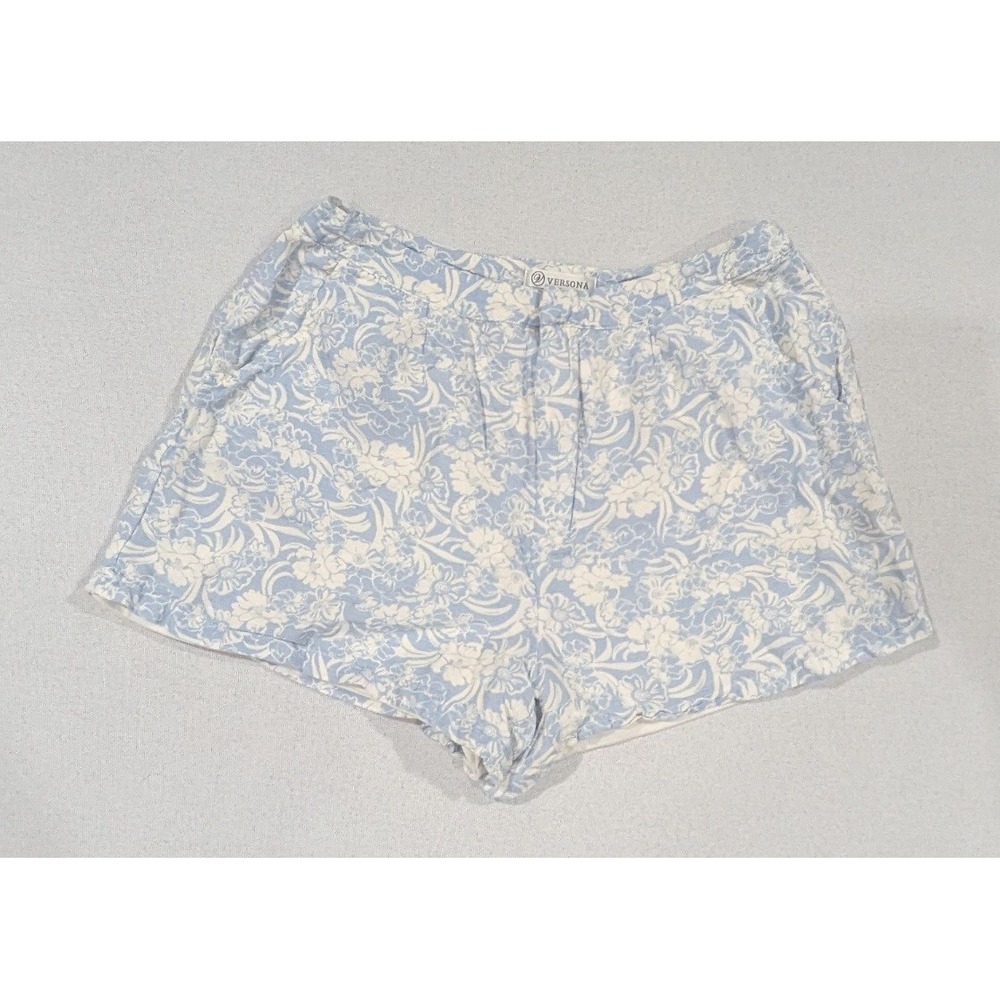 Versona Shorts Women 8 Blue Excellent Floral Rayon High Rise Lined Casual
